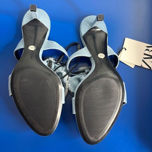NWT Zara Floral Denim Heels Sandals - Picture 12 of 15